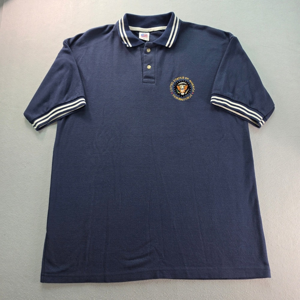 Vintage Cedar Sports USA Presidential Seal Polo Navy XL Retro Americana